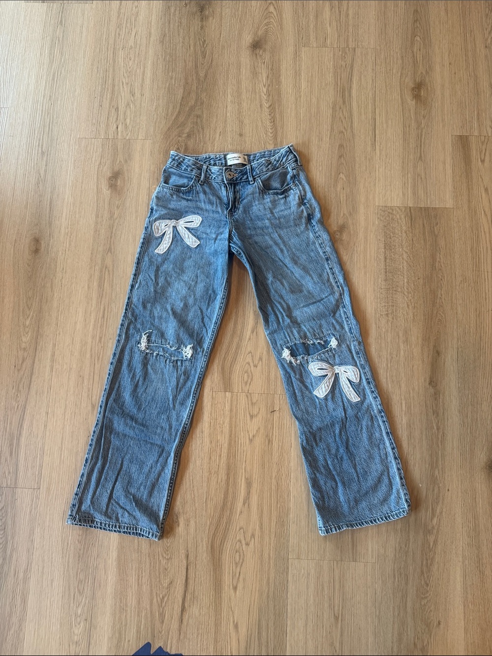 abercrombie kids Light Blue Flare Jeans with Embroidered Bows